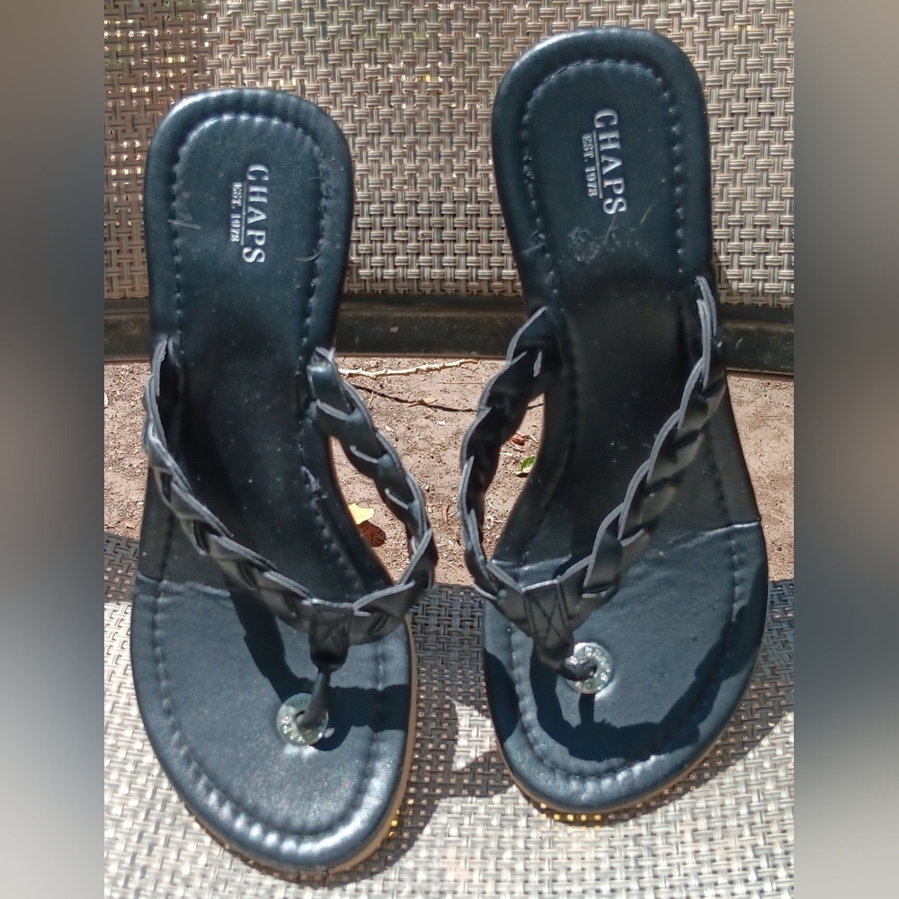 Chaps Women's Black Braided Sandals Size 7 - Picture 2 of 6